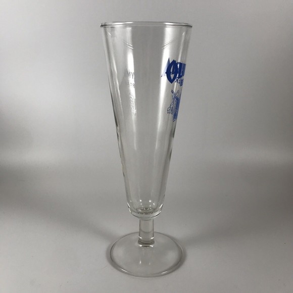 Vintage Olympia Beer Footed Pilsner Glass Blue Good Luck Horseshoe Logo Tumwater - Picture 4 of 7